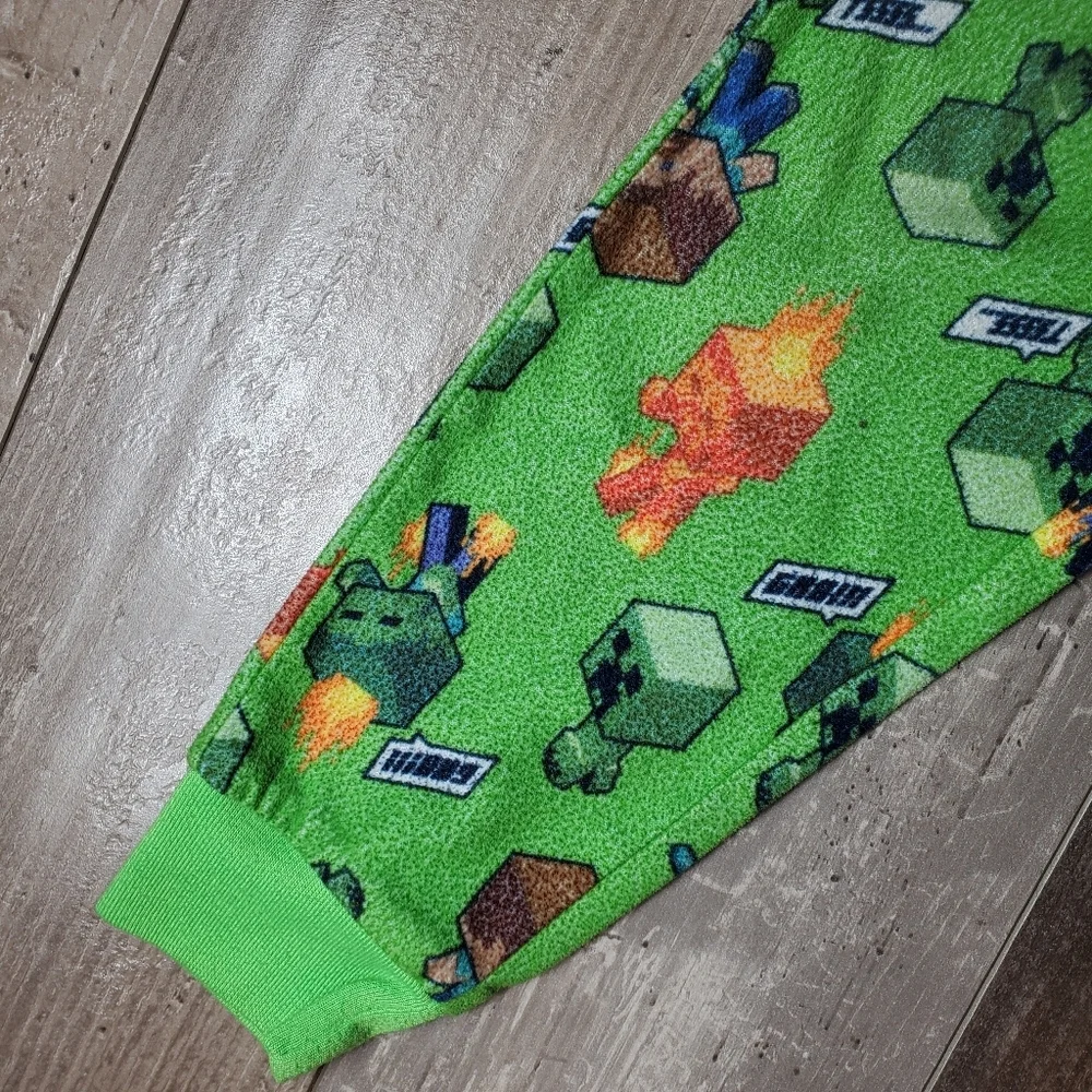 Minecraft Boys Size 4/5 Green 2pc Fleece Matching Pajama Pj Set EUC